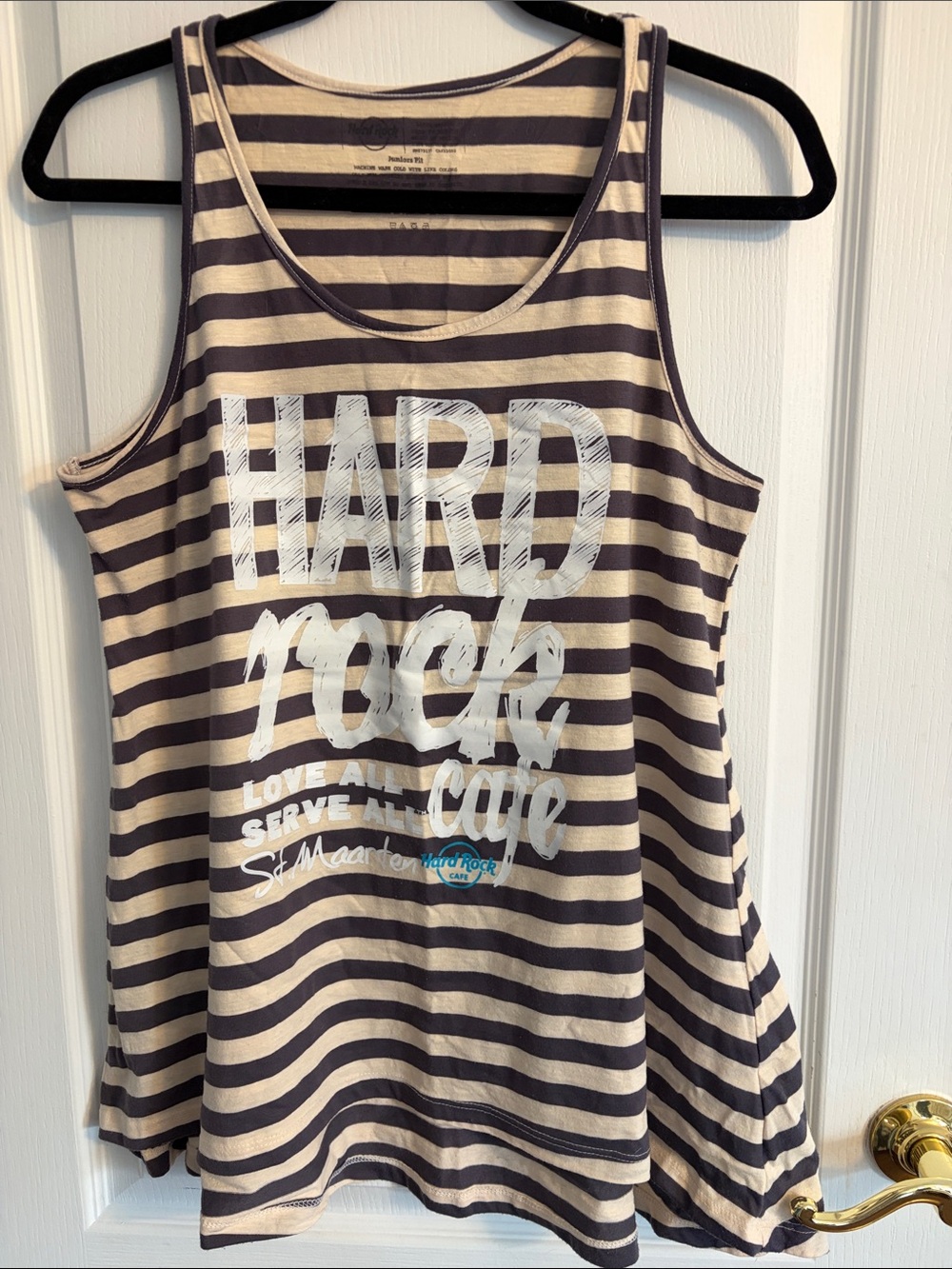 Hard Rock Cafe St. Maarten Striped Tank Top in Cream and Gray(W Juniors)
